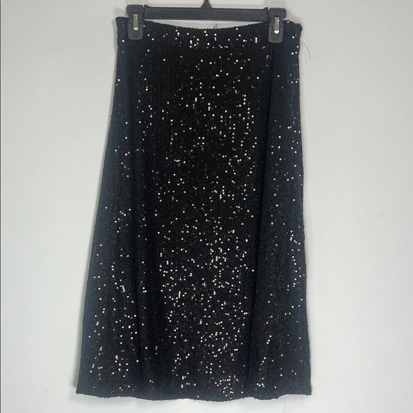 NWT Anthropologie Women's Elegant Black Sequin Skirt Midi Length Size Small - Picture 1 of 6